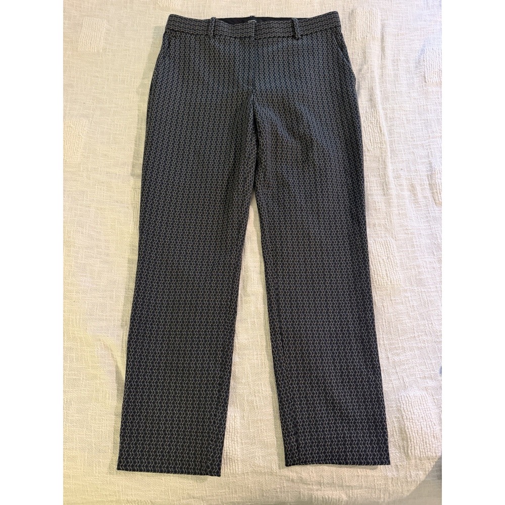 THEORY Treeca 2 shadow jacquard stretch black Blue white ankle dress pants 4